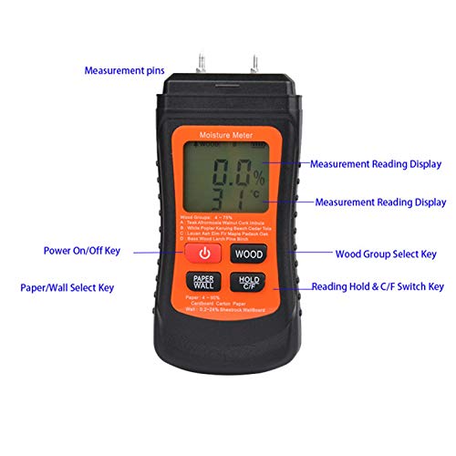 Holzfeuchtemessgerät, 2-in-1-Holztemperaturprüfer mit zwei Stiften Holzfeuchtemessgerät, für Holzbaustoff Brennholz… – Bild 3