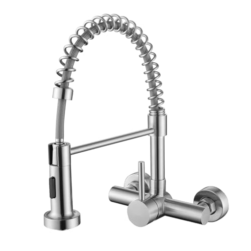 Tondiy Wall-Mounted Kitchen Tap with Flexible Spout, Sink Mixer Tap with 2 Jet Types, Hot and Cold Water Taps 360° Rotating, SUS304 Stainless Steel, Removable Aerator Brushed