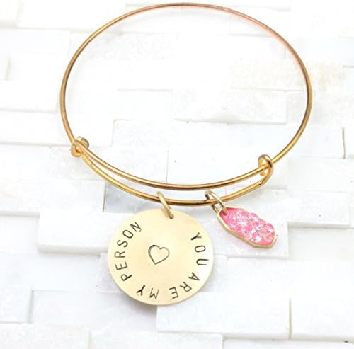 You Are my Person Stacking Adjustable Charm Bangle Bracelet Gold Tone
