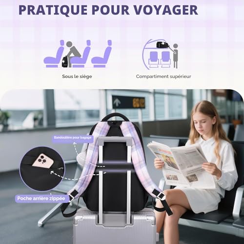 Tanou Girls Primary School Bag, Waterproof Daypack School Backpack for Teens, Kawaii Checked School Bag for Girls 9-16 Years Old for Travel