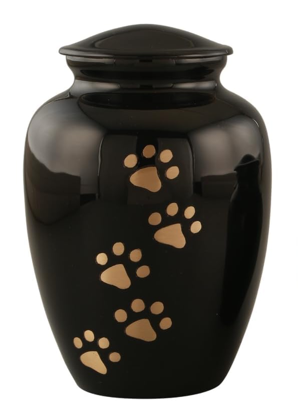 Royal Rapture Urn For Ashes Jar Paw Engraved Dog Cat Funeral Cremation Memorial Love Urns decorative(Black 8") RJM06-12