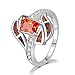 CiNily Orange Opal Rings for Women White Gold Plated Zircon Created Garnet Birthstone Women's Ring Size 9