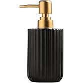 Chic Cylinder-Shaped Soap Dispenser, Vertical Stripe Design with Gold Pump, Ceramic Lotion Dispenser(Black)