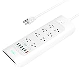 AUKEY Power Strip, 8 Outlets & 6-Port USB Charger with Quick Charge 3.0, 5ft Power Cord & Wall Mount Hole for Home and Office | ETL Certified - White