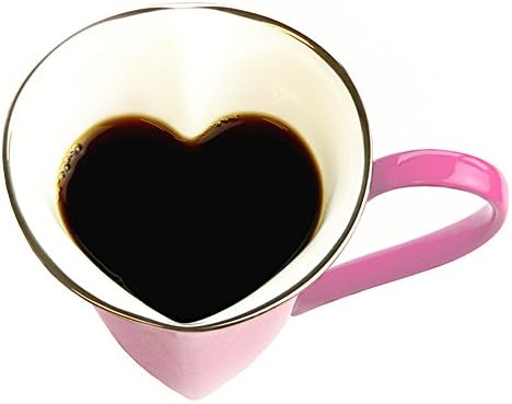 WAGOKOROYA 0.1" Thickness Japanese Romantic Artwork Fine Bone China Heart Mug / Heart Cup in an Exquisite Gift Box for Birthday / Anniversary / Wedding, Pink, 7.8 OZ., Height 3.7" Diameter 3.3"