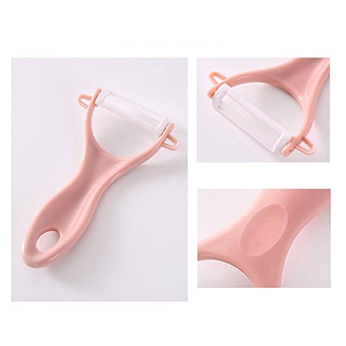 Elaco 3Pcs Fruit Peeler, Creative Stainless Steel Ceramics Fruit Peeler Parer Cutter Kitchen Tool Helper (Green,Yellow,Pink) - Thumbnail 7