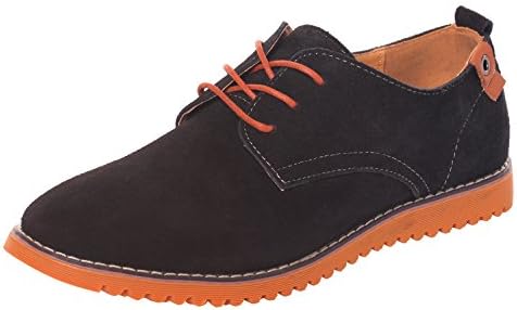 Runday Men's Fashion Suede Leather Shoes Round Toe Lace Up Casual Oxfords(11.5 D(M)US,black)