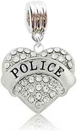 LOVE MY BRAVE POLICE POLICEMAN POLICEWOMAN CLEAR CRYSTALS CHARM SLIDER PENDANT ADD TO YOUR NECKLACE OR BRACELET