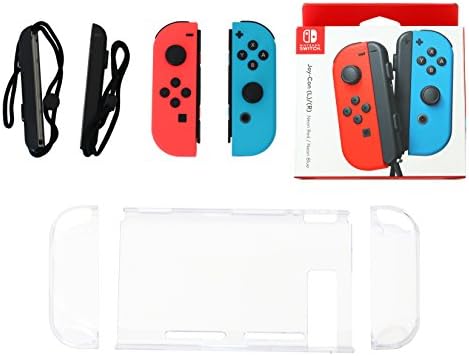 Nintendo Joy-Con (L/R) - Neon Red/Neon Blue with Protective Clear Case (BUNDLED with Protective Clear Casing for L/R Joycon and Switch Console) … (Neon Red/Neon Blue)
