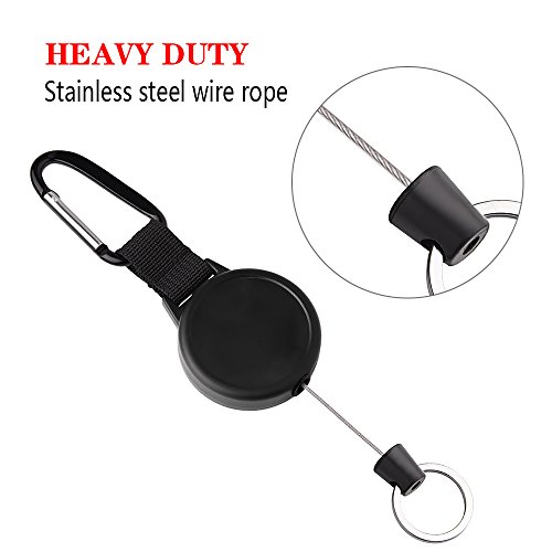 Kuuqa Schlüsselanhänger Ausziehbar Heavy Duty Retractable Schlüsselrolle Schlüsselkette Ausweis JoJo mit 100cm Stahldrahtseil, Schwarz – Bild 3