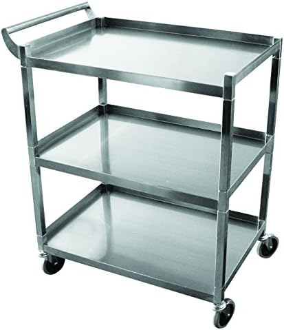 Stainless Steel Solid 3 Shelf 1" Tubular Utility Cart w/ 5" Swivel Casters NSF Approved (29 1/2"L x 18"W)