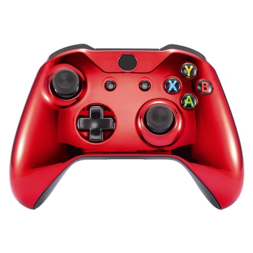 eXtremeRate Chrome Red Front Housing Shell Case, Replacement Kit Faceplate Cover for Xbox One S & Xbox One X Controller(Model 1708)