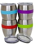 Stainless Steel Wine Tumbler with Lids, Set of 4, Double Wall Insulated Stemless Wine and Drink Cups