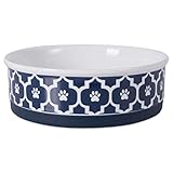 DII Bone Dry Lattice Ceramic Pet Bowl for Food & Water with Non-Skid Silicone Rim for Dogs and Cats (Large - 7.5" Dia x 2.4"H) Nautical Blue