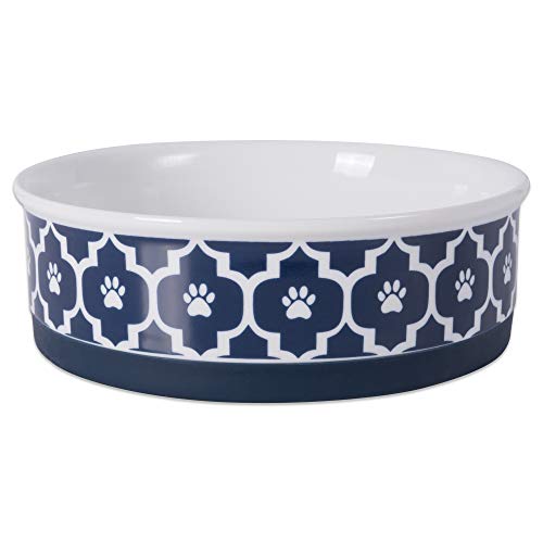 DII Bone Dry Lattice Ceramic Pet Bowl for Food & Water with Non-Skid Silicone Rim for Dogs and Cats (Large - 7.5" Dia x 2.4"H) Nautical Blue