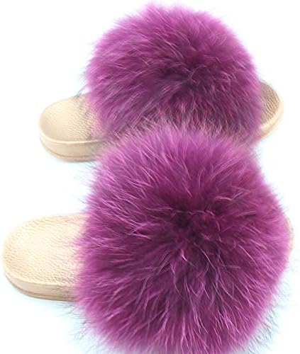 purple fluffy slippers