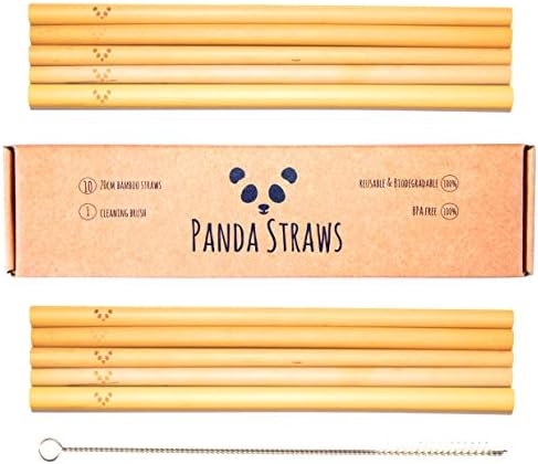 Bamboo Straws | Panda Straws | Reusable Natural Drinking Straws | Environmentally Friendly Biodegradable Straws | Cocktails + Juices | BPA Free | Eco-Friendly | 10 Straws and 1 Cleaning Brush (20cm)