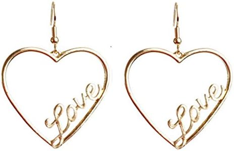S925 Silver plated &amp; 18K Gold Plated Elegant Letters LOVE insert Hollow Heart Charm Women Dangle Earrings (Gold)