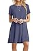 MOLERANI Women's Casual Plain Simple T-Shirt Loose Dress(Purple Gray,L)