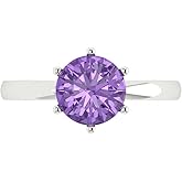 Clara Pucci 14K Solid White Gold 2 ctw Alexandrite Solitaire Ring for Women | Anniversary, Birthday Gift | 8.0mm Round Cut