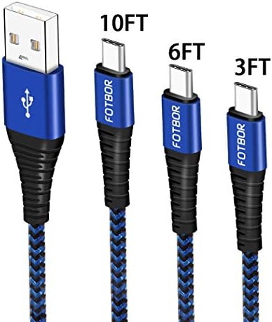 Type C Cable, Nylon Braided USB C Cable Data Sync & Charging Fast Charger Power Cord for Google Pixel 2 3 XL Nexus 5X 6P, Moto Z3 Z2 Play, Galaxy S9 S8 Plus Note 8 Note 9 Charger Cable(3 Pack 123m)