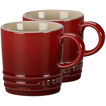 Le Creuset Cerise Cherry Stoneware Petite 3.5 Ounce Espresso Mug, Set of 2