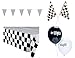 Racing Decorations Party Pack Bundle Black & White Checkered (Tablecover, 100 ft Pennant Banner, Racing Finish Line flags & Balloons)