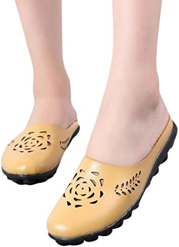 Han Shi™ Women's Soft Shoes Flats Sandals Slip-On Round Toe Casual Slipper (Yellow, 9)