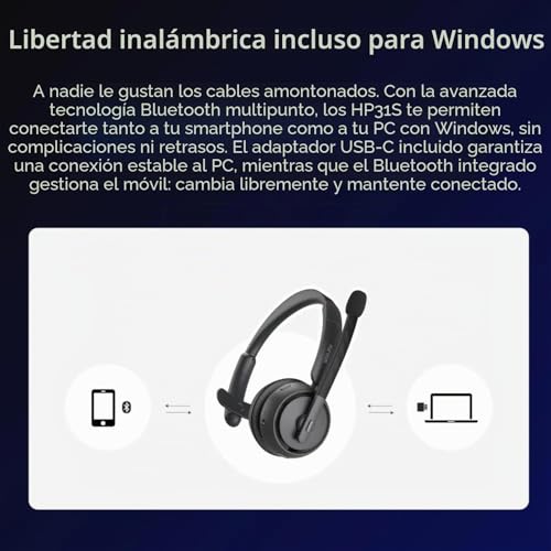 Nuroum HP31S(3rd Gen) Wireless Bluetooth Headphones with Microphone for PC, USB Dongle/Charging Base/V5.4/45H Duration/Silent Mode, Headphones with AI Microphone Cancellation for CallCenter/Teams/Office