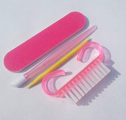 Sweetpea Nail Design Set Orange Wood Stick Cuticle Pusher Remover Brush Nail Files Manicure Care (Pink)