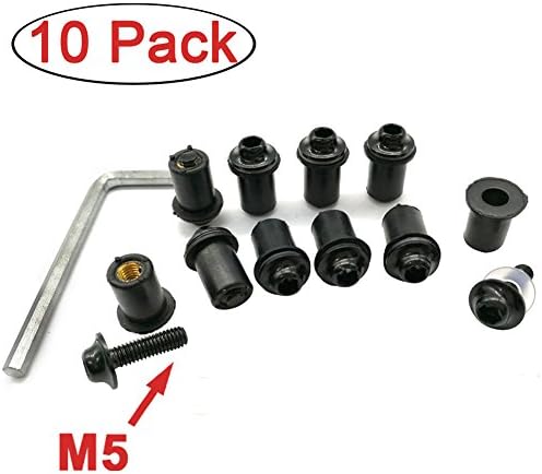 Kyobusa Motorcycle Windscreen Bolt(M5) Kit Fits for Honda, Ducati ,Suzuki, Kawasaki ,Yamaha Windshield Black Stainless Steel Screws 10 Pack