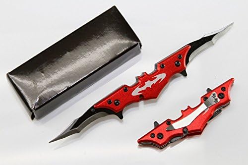 Red BATMAN Dark Knight Spring Assisted Dual Blade Folding Pocket Knife Tactical