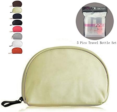 YEECOOL Half Moon Makeup Bag Cosmetic Bag Travel Handy Organizer Pouch with Travel Bottle Set (Apricot)