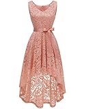BeryLove Women's Floral Lace Hi-Lo Bridesmaid Dress V Neck Cocktail Formal Swing Dress