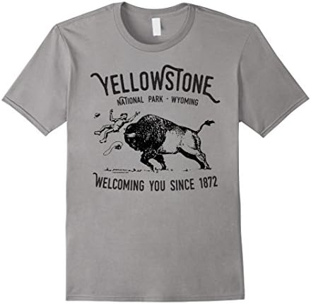 Mens Yellowstone Bison Toss National Park Wyoming T-shirt XL Slate