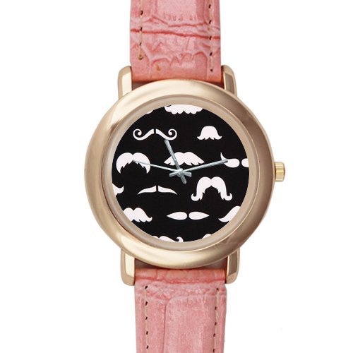 Cool Funny Moustache and Wig Pink Leather Alloy High-grade Watch