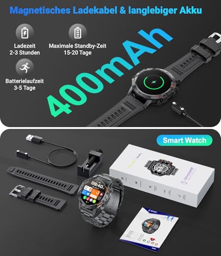 LIGE Men's Smartwatch with Phone Function, 1.39 Inch Military Smart Watch with 24H Heart Rate, Blood Pressure, Sleep Duration, 100+ Sports Modes, Fitness Watch, 300+ Dials, IP67 Waterproof, Black