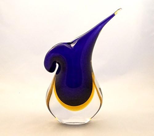 Made in Italy Genuine Murano Glass Cobalt And Topaz Mandoline Vase