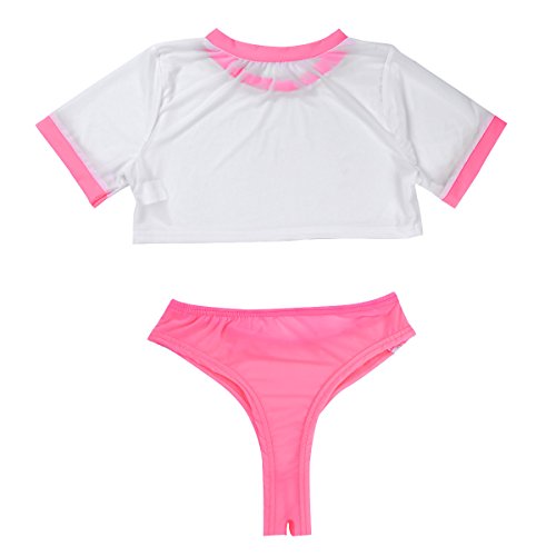inhzoy Women Girls 2 Pieces Japanese Schoolgirl Uniform Cheer Leader Sexy Anime Cosplay Lingerie Set Pink One Size