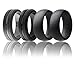 ROQ Silicone Rubber Wedding Ring for Men, Comfort Fit, Men's Wedding Band, Breathable Rubber Engagement Band, 8mm Wide 2mm Thick, Engraved Middle Line and Dome Solid, 4 Pack, Grey & Black, Size 11