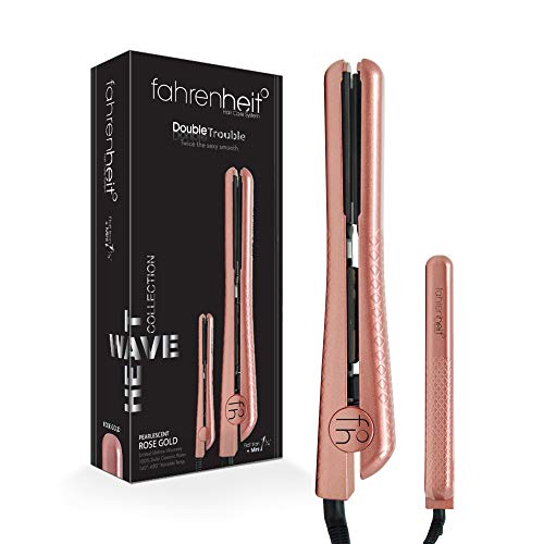 Fahrenheit Heat Wave Collection 1.25 Inch & 0.5 Inch Travel Size Double Trouble Ceramic Flat Iron Set (Rose Gold)