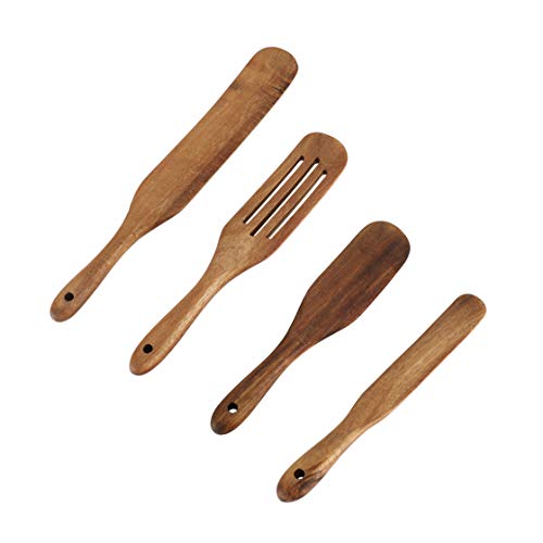 Wooden Spurtle Set, 4 Pcs Natural Acacia Wood Kitchen Utensils for