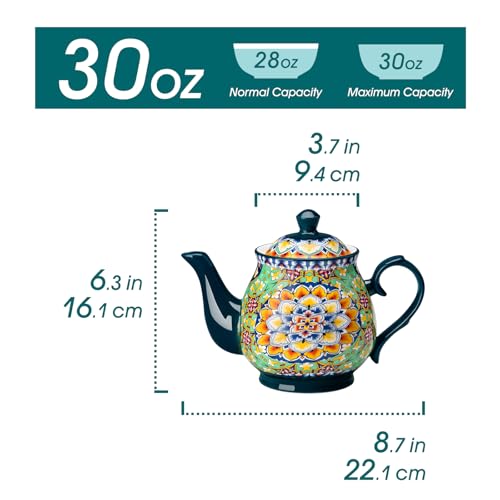 vancasso SIMI Tetera de Cerámica 840 ml, Tetera Bohemia para Té e Infusiones, Apta para Bebidas Frías y Calientes, Resistente al Calor, Apta para Microondas y Lavavajillas