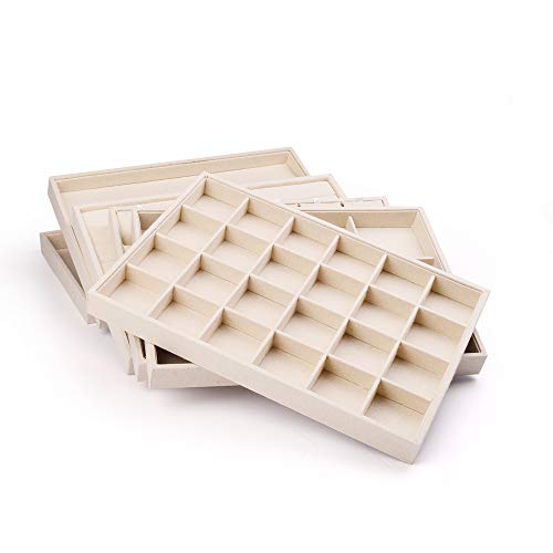 Oirlv Stackable Linen Jewelry Tray Adjustable 24 Grid Jewelry Storage Case for Drawer or