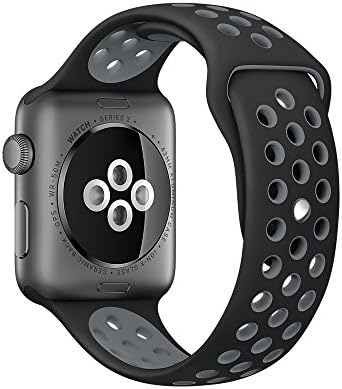 Gersymi Tech Sport Silicone Replacement Strap Band with Adjustable Buckle and Quick Release for Apple Series 2 iWatch - Small - Black / Gray