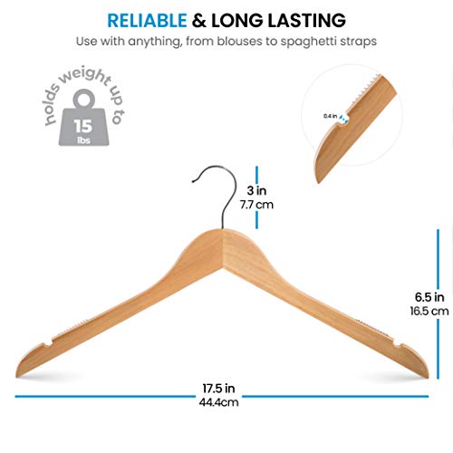 Zober Wooden Hangers w/Rubber Grips 20 Pack Non Slip, Heavy Duty Coat