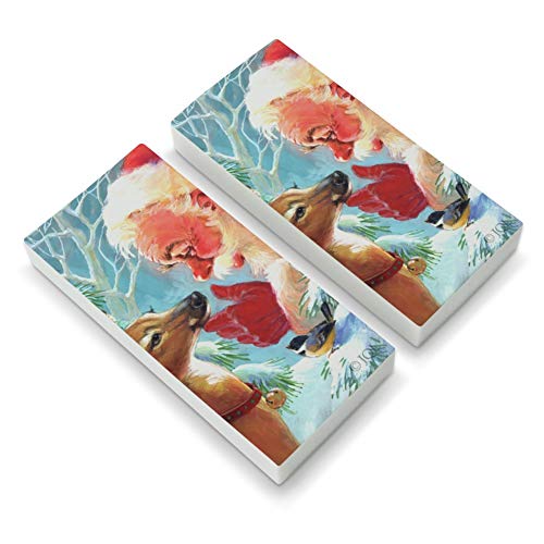 Christmas Holiday New Fawn Deer and Santa Eraser Set of 2