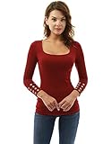 PattyBoutik Women’s Square Neck 3/4 Sleeve Eyelet Blouse (Burgundy L)