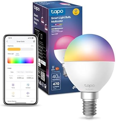 Lâmpada WiFi L430P Smart P45, soquete E14, 470 lúmens, 16 milhões de cores, regulável, temporizador e temporizador, monitorização de energia, compatível com Alexa, Google Assistant e Samsung