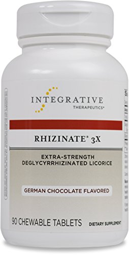 Integrative Therapeutics - Rhizinate 3X - Extra Strength DGL Licorice Extract for Digestive Relief - German Chocolate Flavor - 90 Chewable Tablets